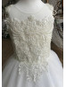 Beaded Ivory Lace Tulle Long Flower Girl Dress